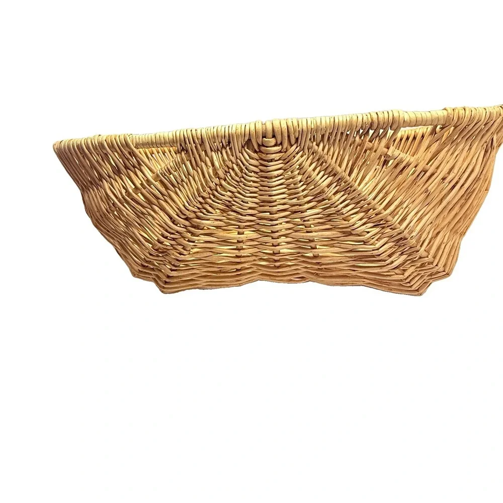 Vintage Wicker Wall Pocket Basket Hanging Cottagecore Boho Floral Decor 19in